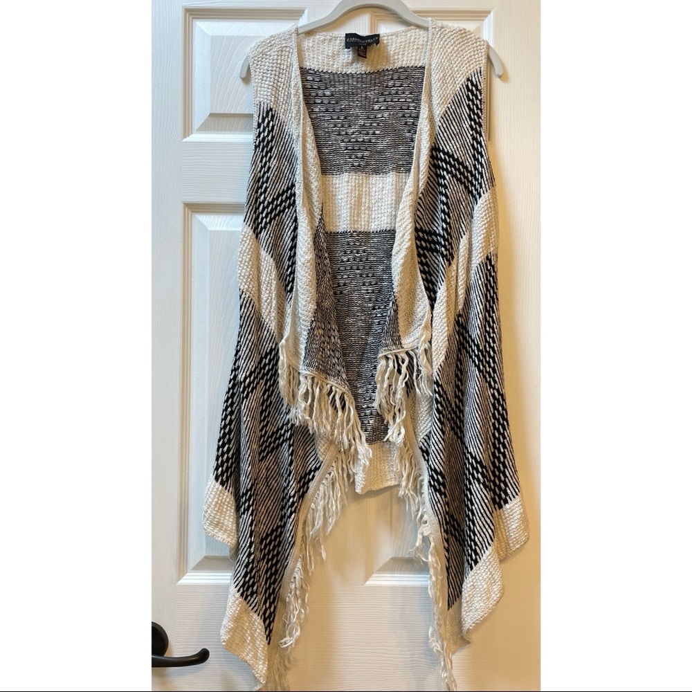 Knit Cream and Black Fringe Vest